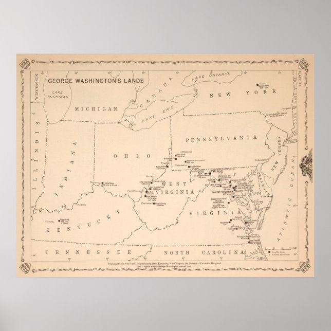 Póster Mapa de la propiedad de tierras de George Washingt (Frente)