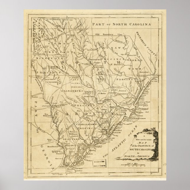 Póster Mapa de la provincia de Carolina del Sur (1779) (Frente)
