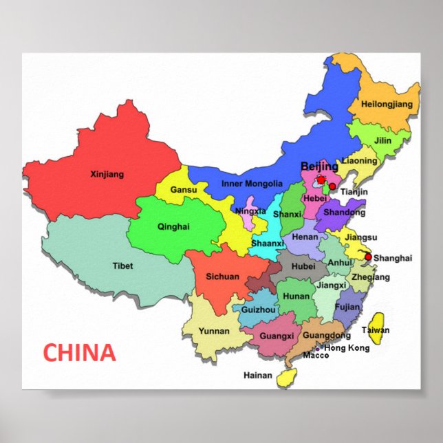 Póster Mapa de la provincia de China (Frente)