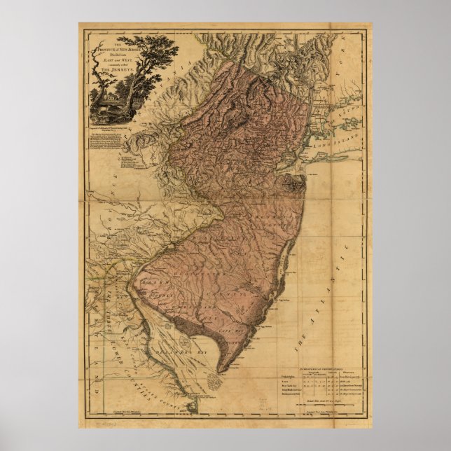 Póster Mapa de la provincia de Nueva Jersey (1777) (Frente)
