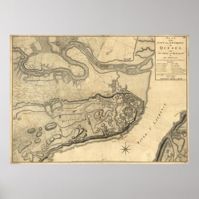 Póster Mapa de la Provincia de Quebec Canadá (1776) (Frente)