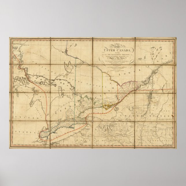 Póster Mapa de la provincia del Alto Canadá (Frente)