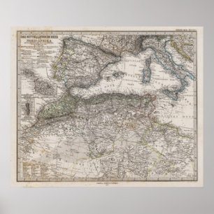 Póster Mapa de la región de África del Norte