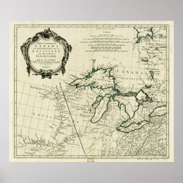 Póster Mapa de la región de los Grandes Lagos, América de (Frente)