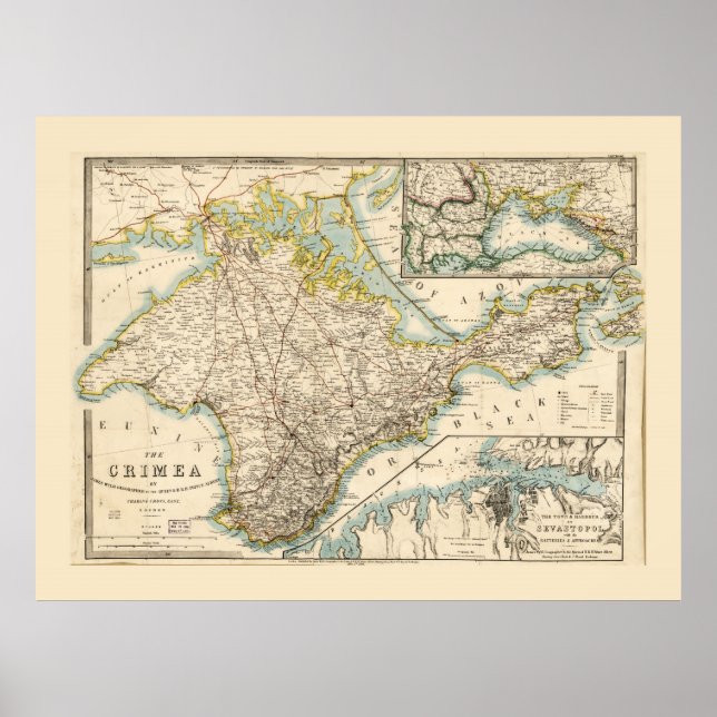 Póster Mapa de la región de Sebastopol de Crimea (Ucrania (Frente)