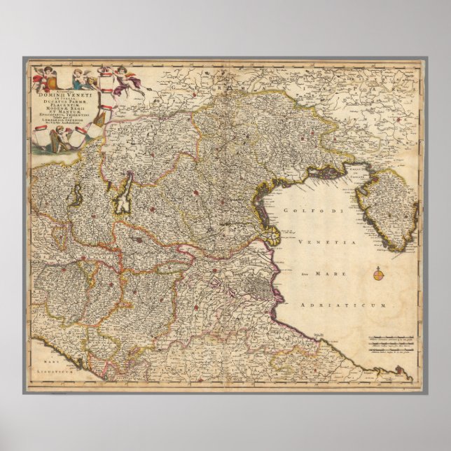 Póster Mapa de la región de Venecia, Italia (Frente)