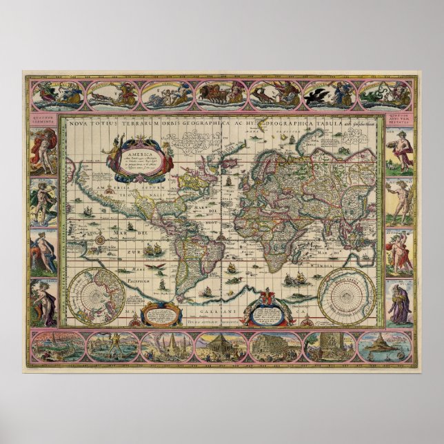 Póster Mapa de la Réplica del Mapa Antiguo del siglo XVI (Frente)