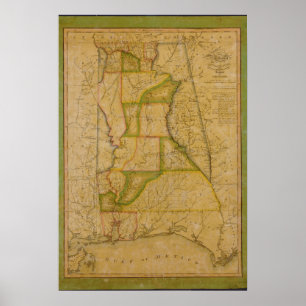 Póster Mapa de la reproducción del estado de Alabama 182