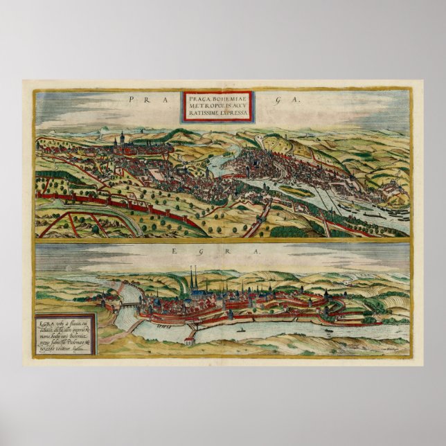 Póster Mapa de la República Checa de Praga y Cheb (1588) (Frente)