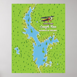 Póster Mapa de la República de Irlanda de Lough Ree, loug