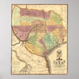 Póster Mapa de la República de Texas de 1837