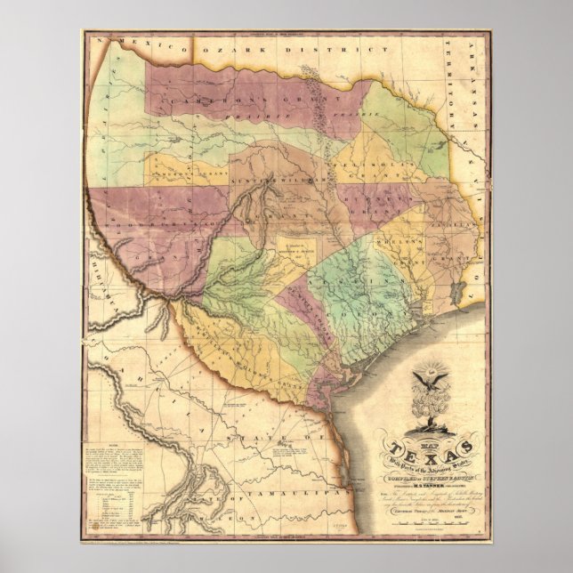 Póster Mapa de la República de Texas de 1837 (Frente)
