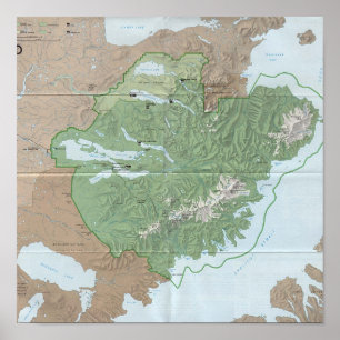 Póster Mapa de la reserva nacional de Katmai