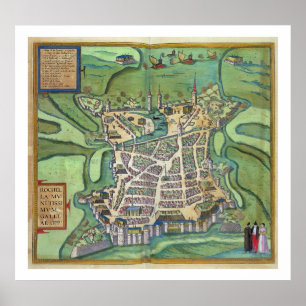 Póster Mapa de La Rochelle, de 'Civitates Orbis Terrarum