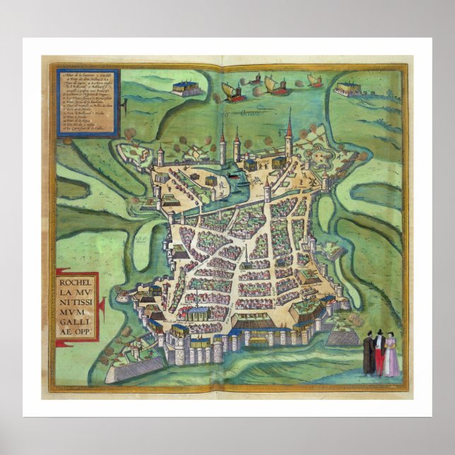 Póster Mapa de La Rochelle, de 'Civitates Orbis Terrarum (Frente)