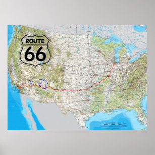 Póster Mapa de la ruta 66