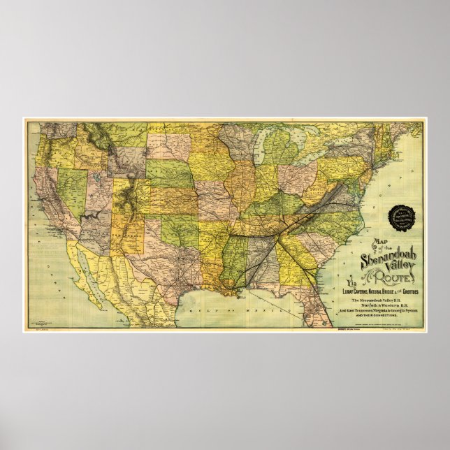 Póster Mapa de la ruta ferroviaria del valle de Shenandoa (Frente)