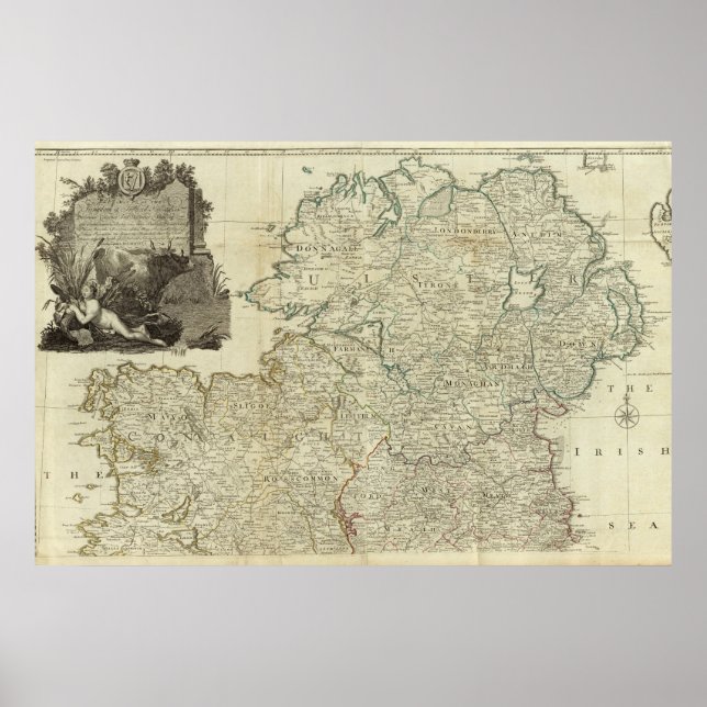 Póster Mapa de la sección norte del Reino de Irlanda (Frente)