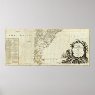 Póster Mapa de la sección sur de Sudamérica