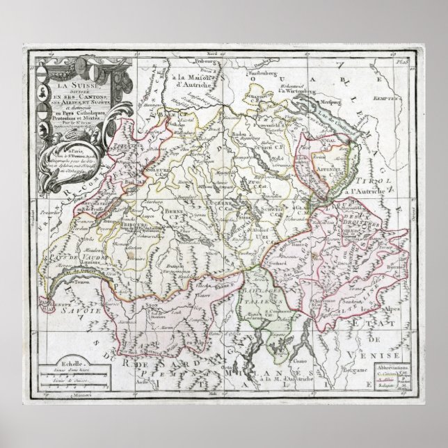Póster Mapa de La Suisse de 1764 (Frente)