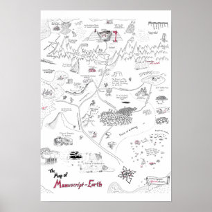 Póster Mapa de la Tierra de manuscritos