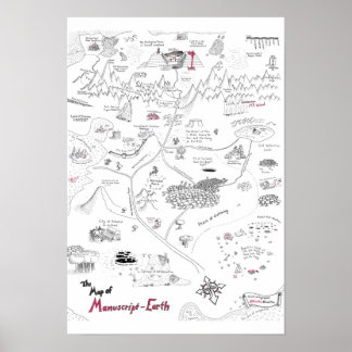 Póster Mapa de la Tierra de manuscritos