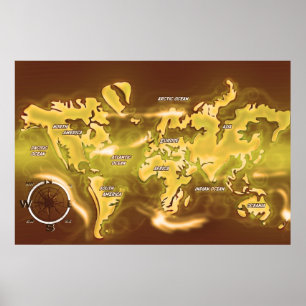 Póster Mapa de la Tierra inundada