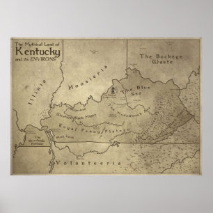 Póster Mapa de la tierra mítica de Kentucky
