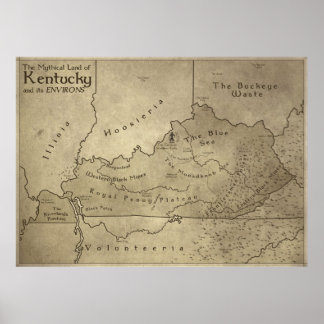Póster Mapa de la tierra mítica de Kentucky