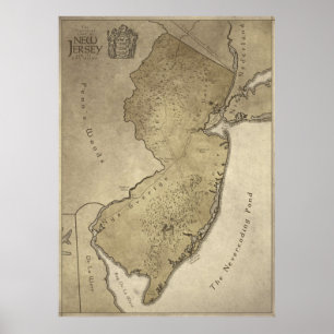 Póster Mapa de la tierra mítica de New Jersey