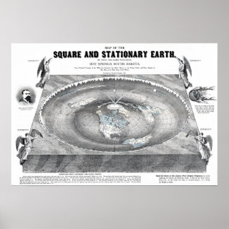 Póster Mapa de la Tierra Plana cuadrada y Estacionaria