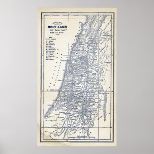 Póster Mapa de la Tierra Santa Cristiana Vintage de Jerus