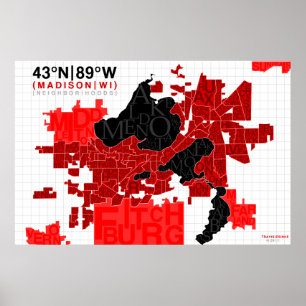 Póster Mapa de la tipografía de la vecindad de Madison -
