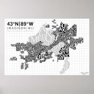 Póster Mapa de la tipografía de la vecindad de Madison -