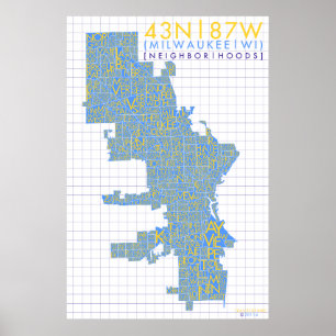 Póster Mapa de la tipografía de la vecindad de Milwaukee