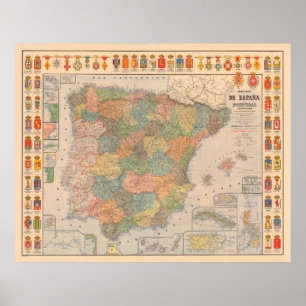 Póster Mapa de la vieja España (1892) de antiguas galería