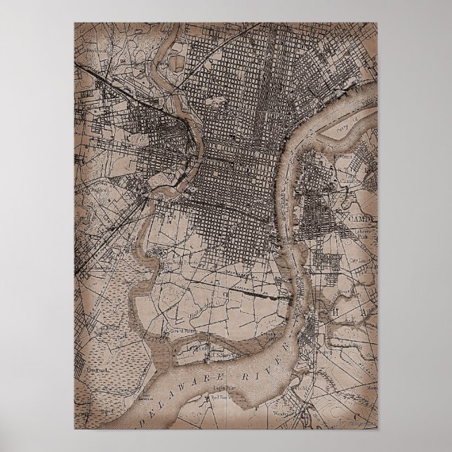 Póster Mapa de la Vieja Filadelfia de 1898 (Frente)