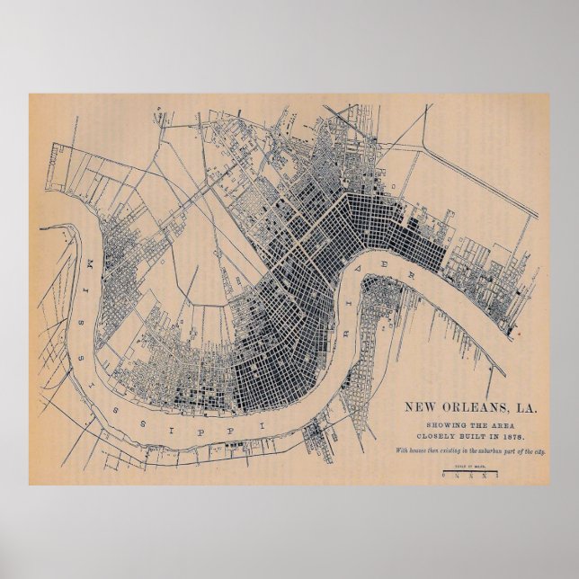 Póster Mapa de la vieja vieja vieja Nueva Orleans (Frente)