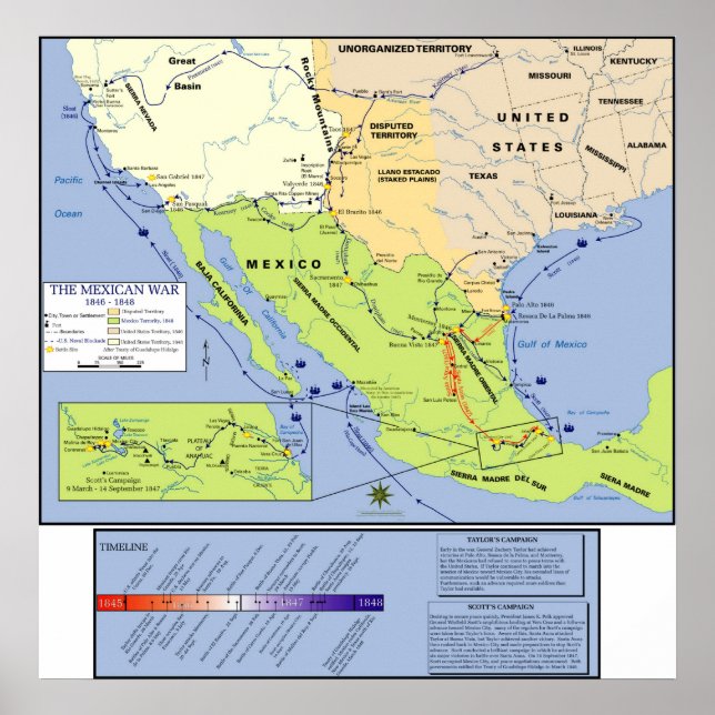 Póster Mapa de la Visión General de la Guerra Mexicano-Am (Frente)
