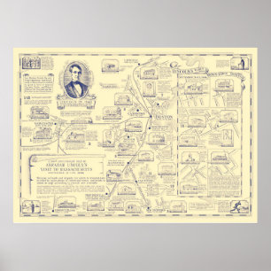 Póster Mapa de la visita de Abraham Lincoln a