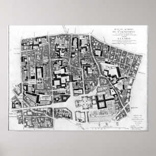 Póster Mapa de la zona de Sainte-Genevieve, París, 1756