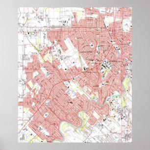 Póster Mapa de Lafayette Luisiana (1983)