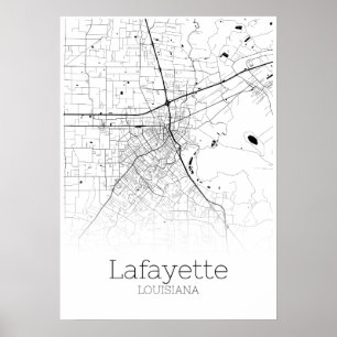 Póster Mapa de Lafayette - Luisiana - poster del mapa de