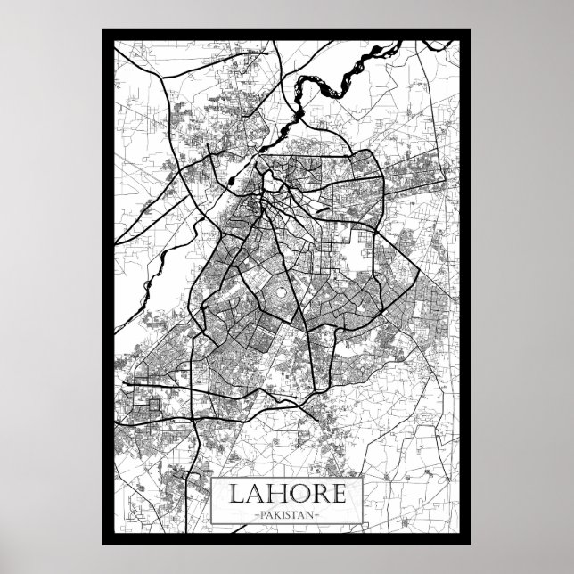 Póster Mapa de Lahore Pakistán (Frente)