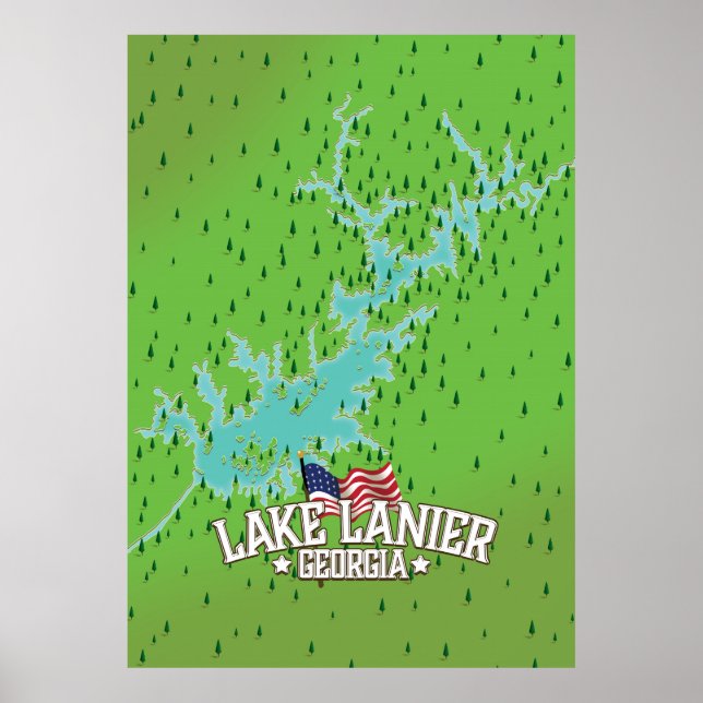 Póster Mapa de Lake Lanier Georgia (Frente)
