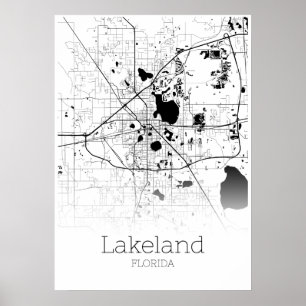 Póster Mapa de Lakeland - la Florida - poster del mapa de