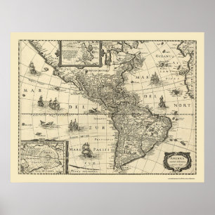 Póster Mapa de las Américas por Hondio 1640