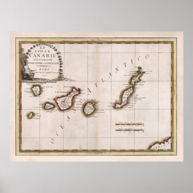 Póster Mapa de las antiguas Islas Canarias (1798) (Frente)