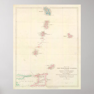 Póster Mapa de las antiguas islas de Barlovento del Carib