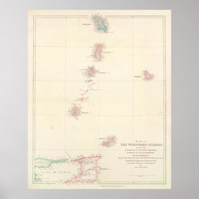 Póster Mapa de las antiguas islas de Barlovento del Carib (Frente)